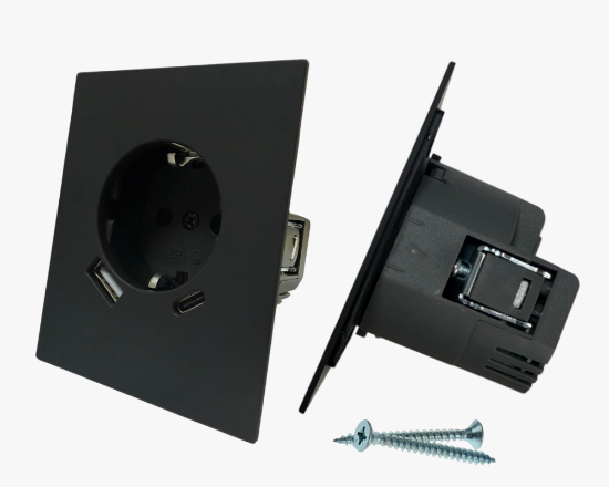 CC-PJ-75 Սև 2P վարդակ հողանցումով + USB A և B (10) - ի նկար