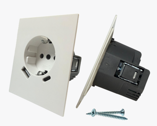 CC-PJ-75 Սպիտակ 2P վարդակ հողանցումով + USB A և B (10) - ի նկար